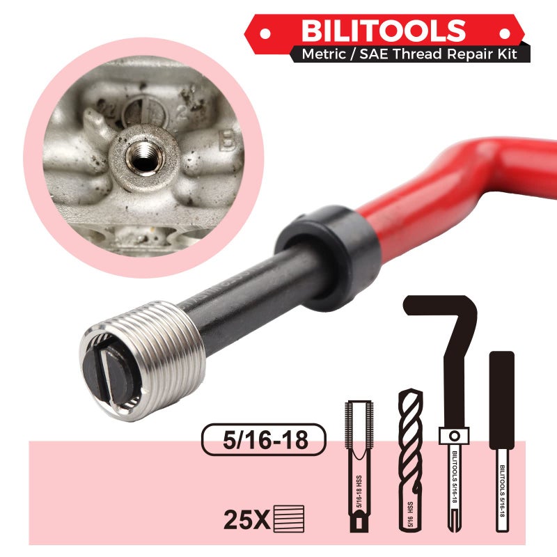 BILITOOLS 5/16-18 inch Thread Repair Kit, HSS Drill Helicoil Repair Kit SAE - Image 3